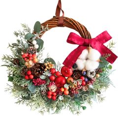 Lulu's ルルズ Xmasの木の実のハーフムーンリース クリスマス Christmas Xmas アーティフィシャルフラワー ナチュラルリース サイズ＊31㎝×27㎝ Xmasの木の実のハーフムーンリース Lulu's-2701