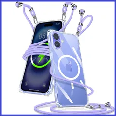 カバー アイフォン16 肩掛け マグセーフ対応 斜めかけ 携帯ストラップ 縄掛けケース 透明 スマホケース TPU iPhone16 携帯ケース MagSafe対応 紐付き ショルダー 織りストラップ付き クリア 長さ調整可能 ケース 取り外し可能 用 落下防