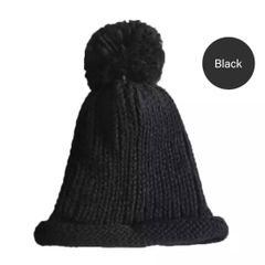 【即納】ブラック 新品 黒 キッズぽんぽんニット帽とんがり帽子韓国子供服シンプル