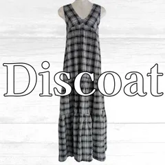 USED Discoat ロングワンピース チェック柄 白黒 Mサイズ ノースリーブ 古着 裏地無 レディース ディスコート