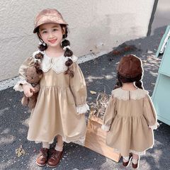 子供服 ワンピース 長袖 子供服 女の子 シャツワンピース レース裾 レース襟 ワンピース キッズ 女児 小学生 キッズ 可愛い  おしゃれ カジュアル   90cm 100cm 110cm 120cm 130cm   jinrui12