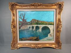 肉筆油彩 ベルナ-ル風絵画 サン＝ミシェル橋 パリ 美術品 風景画
