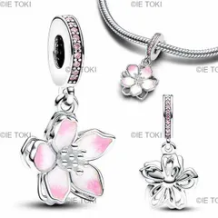 【在庫限り】桜 チャーム 925シルバー パンドラ対応 ピンクエナメル ダングル ブレスレット用 シルバーカラー