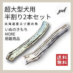 【ラッピング発送】超大型犬用　半割り　2本セット　エゾ鹿の角　犬のおもちゃ　鹿の骨　G