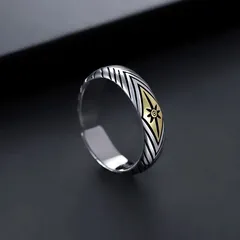 「シルバーリング メンズ ヴィンテージスタイル ストリート系 オープンリング サイズ調整可」