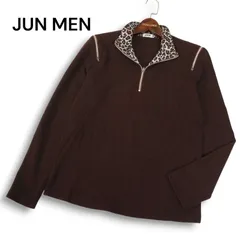 Y2K 00s★ JUNMEN ジュンメン 秋冬 レオパード柄&ジップ デザイン★ ハーフジップ ウール ニット セーター Sz.F　メンズのサムネイル