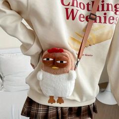 【かわいいチキンデザインのプラッシュバッグ】ユニークなPP素材ショルダーバッグ