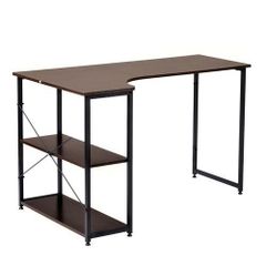 Amazon パソコンデスクL字120cm2段ラック付デスク木製ミシン台書斎机 ダークブラウン | ミシン デスク木製 2段ラック付 幅120cm L字 パソコンデスク 事務机・学習机