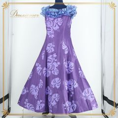 フラダンス 衣装 ワンピース ドレス グリーン系 フラ ダンス 黄緑 ハワイアン プルメリア柄 レフア柄 アロハ フリル 花柄 鮮やか 爽やか 明るい 袖なし フラダンス 衣装 ワンピース ドレス グリーン系 フラ ダンス 黄