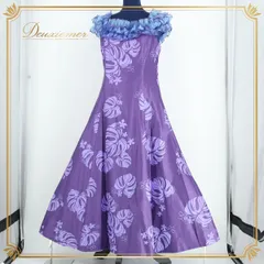 フラダンス 衣装 ワンピース ドレス パープル系 フラ ダンス ICHIRO 紫 フリル 花柄 ハワイアン アロハ 日本製 葉っぱ柄 鮮やか 華やか ハワイアンプリント