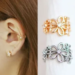 ラインストーンフラワーイヤーカフ　3カラー