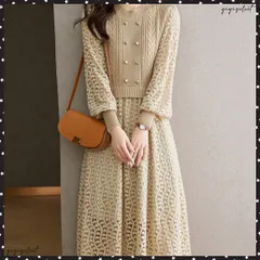 ニットワンピース ランタンスリーブ 上品レディース おしゃれ ロングワンピース 体型カバー クルーネック レイヤード風フレアワンピ ハイウエスト長袖 大人可愛いオフィスカジュアル 春秋冬ワンピ 通勤 きれいめワンピ韓国