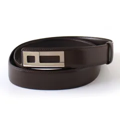 MFG25054 美品 dunhill ダンヒル レザー ベルト メンズ ブラウン×シルバー 茶 36/92 イタリア製