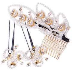 髪飾り コーム かんざし 簪 振袖 成人式 ヘッドドレス 3点 キラキラ 髪留め パール 金 日本製 ウエディング 着物 和装 洋装 袴 訪問着 結婚式 パーティ フォーマル 17536 t891　Si