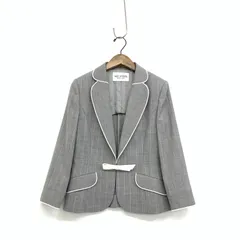 miss ashida ミスアシダ リボンブローチ付 ストライプ柄 ジャケット グレー ７号 近年もの　夏向き◆のサムネイル