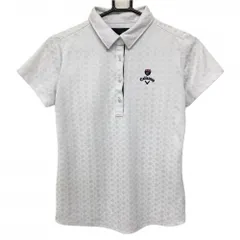 キャロウェイ 半袖ポロシャツ 白×ネイビー 花地模様 ロゴ刺しゅう  レディース M ゴルフウェア Callaway