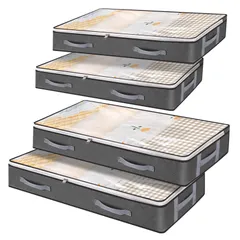 新品 4個セット ベッド下収納ケース 高さ15cm グレー