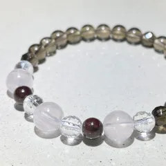 86.天然石ブレスレット（ローズクォーツ、ガーネット、スモーキークォーツ、水晶）