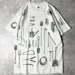 90s USA製 ツール 工具 総柄 アート プリント 半袖 Tシャツ L / 90年代 アメリカ製 オールド シングル ステッチ 霜降り グレー