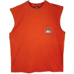 ハーレーダビッドソンHarley Davidson胸ポケタンクトップランニングシャツノースリーブBIKEバイクモーターサイクル両面プリントオレンジvintageヴィンテージ40622