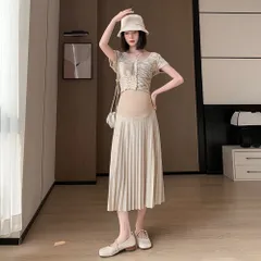 ☆ ベージュ ☆ XL ☆ マタニティ スカート 体形カバー 春夏秋 マタニティウェア スカート 妊婦服 マタニティー 服 ロング マキシ丈 プリーツスカート ボトムス オフィス 通勤 春 夏 秋 おしゃれ かわいい アジャスター ウエスト調整 ゴム リブ