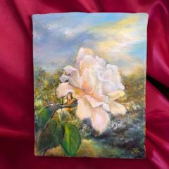油絵 Ｆ０ 「バラ」 松本富太郎「薔薇」油絵・F0号 絵画買取・販売の小竹美術