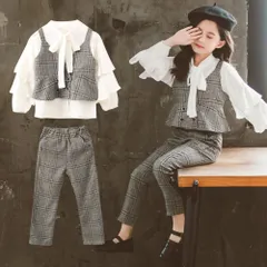 ☆ グレー ☆ 130センチ ☆ キッズジュニア 女の子 3点セット girl591  女の子 パンツ スーツ フォーマル 110 120 130 140 150 160 セットアップ キッズ 子供服 ジュニア ロングパンツ 長ズボン 上下セット