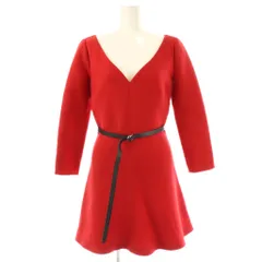 クリスチャンディオール Christian Dior ウールシルク Vネックベルテッドドレス ワンピース ミニ F34 レッド /DF ■OSのサムネイル