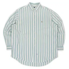 ポロラルフローレン POLO RALPH LAUREN 90s 90年代 ボタンダウンシャツ BD YARMOUTH オックスフォード 定番 ロゴ刺繍 USA ヴィンテージ アメリカ 古着 グリーン系 マルチストライプ柄 L【中古】