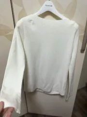 新品 白 プレミアム素材 ウール混 ウールブレンド ボートネック レディース 55 冬ニット