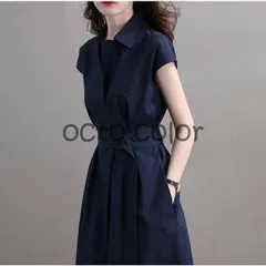 ワンピース ロング丈 ワンピース シャツワンピース レディース 膝下 ワンピース ワンピ 半袖 ベルト付き きれいめ 体型カバー ゆったり