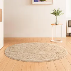 Beddiny カーペット ラグ ラグマット 洗えるラグ【中層:極厚30D高密度ウレタン 独自技術の抗菌防臭加工】絨毯 オールシーズン快適に使用 滑り止め付き 高密度シャギーラグ ライトキャメル 円形直径125cm