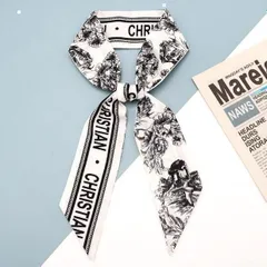 リボンスカーフ バッグスカーフ 花　モノトーン　英字　ヘアリボン　ヘアメ　白黒