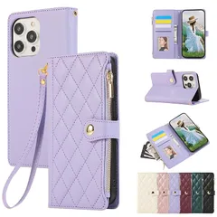 Rosbtib iPhone 12 ケース 手帳型 財布型 カバー iPhone 12 pro ケース 手帳型 アイフォン12 ケース おしゃれ ファスナー型 小銭入れ カード収納 携帯カバー いphone12 ケース 手帳型 エレガント チェック柄 刺繍 0