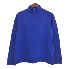 Polo by Ralph Lauren ポロ ラルフローレン ハーフジップ コットンセーター ワンポイントロゴ ブルー (メンズ M) 中古 古着 T0696
