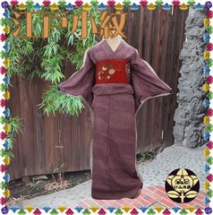 【江戸小紋】菫色に三種類型染めの着物 ≪落款入り≫