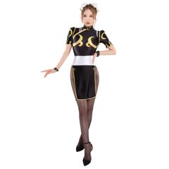 [LOST-G] 春麗風 コスチューム 髪飾り セット Chun-Li チュン・リー コスプレ衣装 仮装 変装 光沢 セクシー cosplay レディース 大人用 ストリートファイター Street Fighter