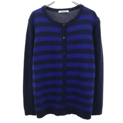 LACOSTE ラコステ ウール 長袖 ボーダー切替 ニットカーディガン 40 ネイビー系 レディース 古着