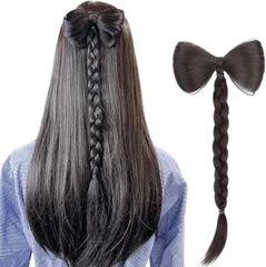 ルスブリラーレ (Luce brillare) 髪飾り リボン ポニーテール クリップ ヘアクリップ 巻き髪 シニヨン つけ毛 部分ウィッグ ポイントウィッグ 簡単装着 人工毛 七五三 浴衣 着物 和装 入園(ナチュラルブラウン,  三つ編み)