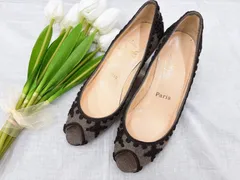 クリスチャンルブタン Christian louboutin 美品 オープントゥ パンプス ウールブレード ピンヒール 37 24cm