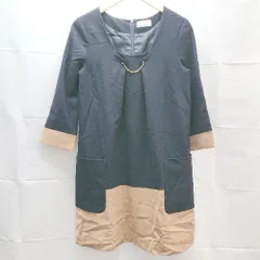 ◇ un dix cors ｱﾝﾃﾞｨｺｰﾙ クルーネック タック バイカラー ウール 長袖 ミニ ワンピース 38サイズ ネイビー レディース E  【1303020002948】