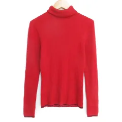 クリアインプレッション CLEAR IMPRESSION リブニット カットソー 長袖 タートルネック ウール ライン 無地 2 赤 黒 レッド ブラック /FF41