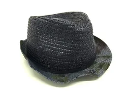 ■極美品■ JACOB COHEN  ヤコブ コーエン ラフィア ハット 帽子 レディース メンズ ネイビー系 FD4698