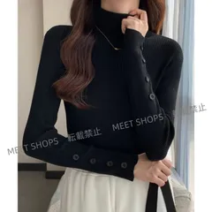 【新品未使用】タートルネックニットトップス 袖口ボタン fsjx83