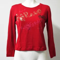 【6/30まで!決算前セール】 Louis Feraud【ルイフェロー】長袖Ｔシャツ 七分袖 プリント柄 レディース9号 ウール100％ 日本製 レッド USED