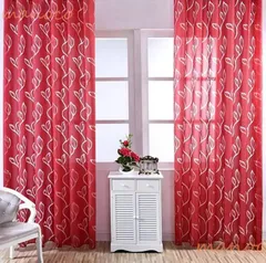 レッド バブル カーテン リーフ 赤 2枚セットフラワー ボイル 仕切り