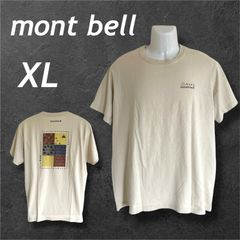mont bell メンズ Tシャツ XL アウトドア 半袖カットソー バックプリント 綿 03-465-1607 アウトドア ベージュ系 (F026)★