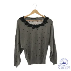 ☆美品☆ INGNI イング トップス クルーネック ニット 袖裾リブ 水玉 長袖 襟元レース レディース グレー ブラック M アンゴラ 901-5827 送料無料 古着