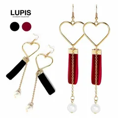 ピアス レディース ハートフレーム ハート パール ベロア レッド ブラック ルピス o920