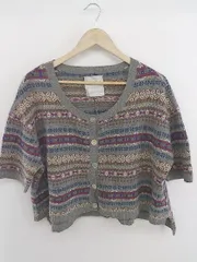 ◇ cepo セポ 総柄 オーバーサイズ 半袖 ニット カーディガン サイズM グレー マルチ レディース P  【1301190019797】